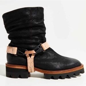NWOT Free People x We The Free Reya Harness Ankle Boots, Color Black, Size 37.5